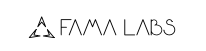 Logo dell'azienda Fama Labs. Si tratt di una scritta stilizzata in nero, preceduta da un triangolo stilizzato dello stesso colore